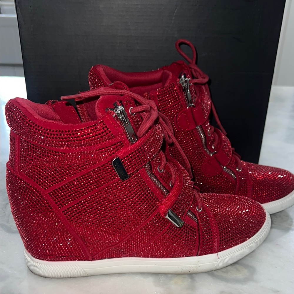 INC International Concepts Red Sparkle High-Top Sneakers